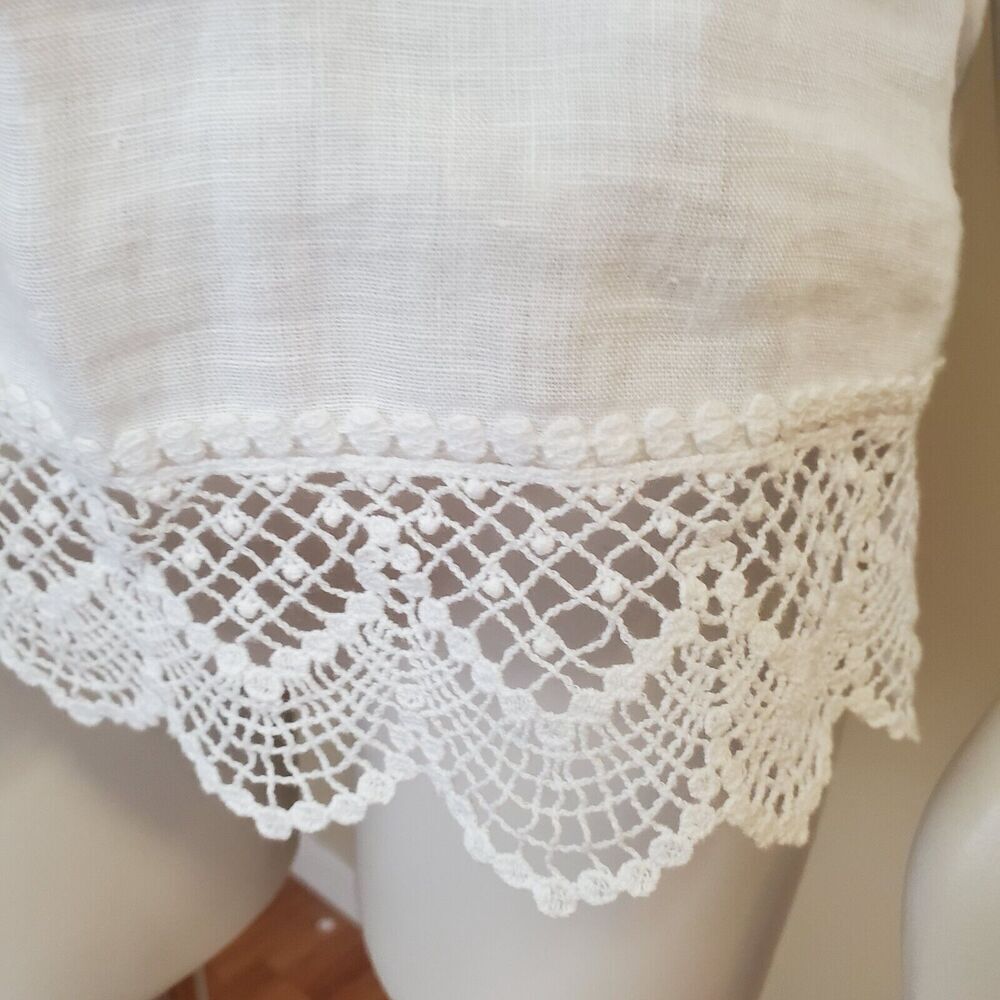 Laura Bianchi Small Italy Linen Top‎ Sleeveless Lace trim Coastal Travel Tank - Picture 2 of 8